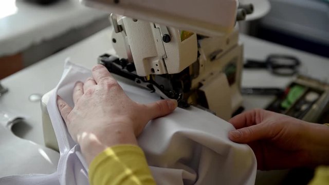Close-up of working sewing machine