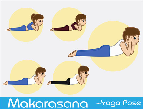 Yoga Cartoon Vector Poses - Makarasana