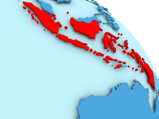 Indonesia on blue globe