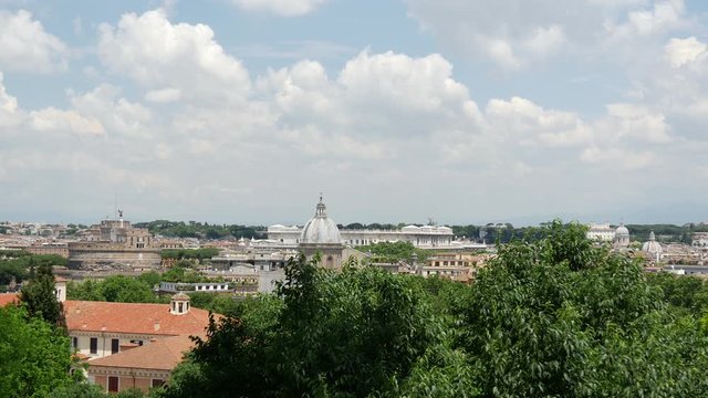 Rome City view from passeggiata del gianicolo in Italy with the Castel Sant'Angelo 