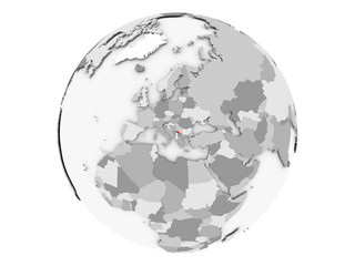 Kosovo on grey globe isolated