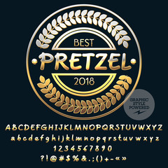 Vector Golden Logo Template for Bakery Shop. Luxury set of Letters, Numbers, Symbols. Graphic Style Font