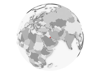 Kuwait on grey globe isolated