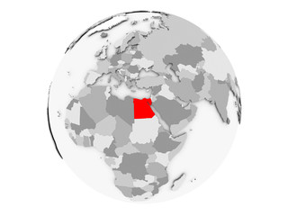 Egypt on grey globe isolated