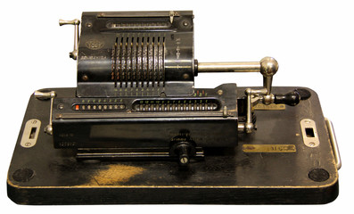 Obraz premium old antic train ticket cash register isolated on white background