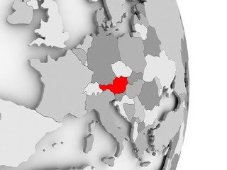 Austria on grey political globe