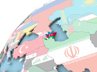 Fototapeta premium Azerbaijan on globe with flag