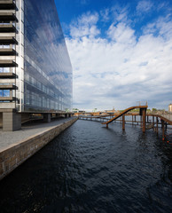 Modern buildings on the river