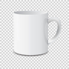 Realistic white cup isolated on transparent background.Vector illustration