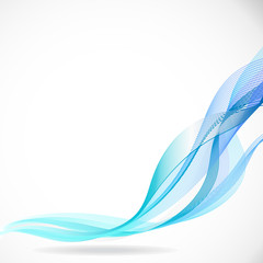 abstract blue waves, lines,  on a white