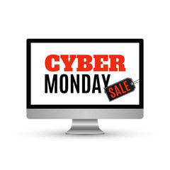 Cyber Monday sale design on computer monitor.