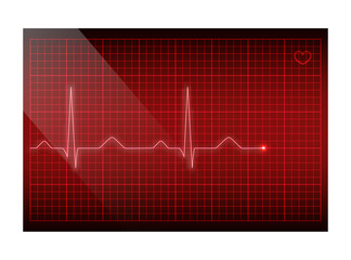 Red line heart rate on the screen. Vector electrocardiogram background.