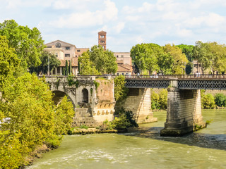 Rome cityscape. Bridges through the Tiber River. Rome, Italy