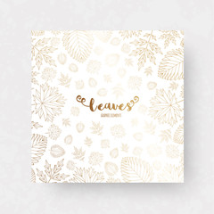 Leaves on white backgrounds. Gold leaves for invitations, wedding greeting cards, certificate, labels