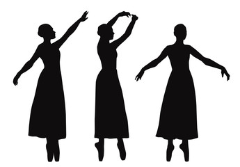 Black vector silhouettes of ballet dancer isolated on white background