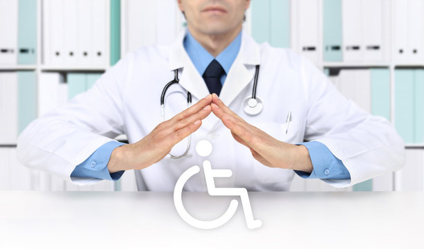 hands doctor protect wheelchair symbol