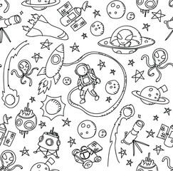 Seamless pattern background Astronaut in Space kids hand drawing set illustration isolated on white background - 172339388