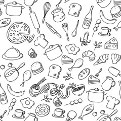 Seamless pattern background Food and ingredient kids hand drawing set illustration isolated on white background - 172339580