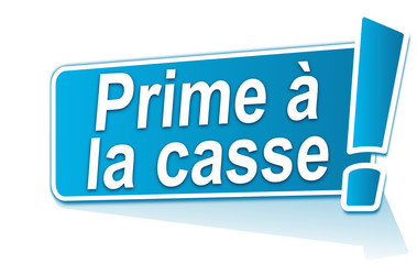 prime à la casse sur étiquette bleue