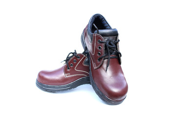 brown safety shoes on isolated