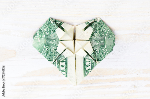 Close Up Of Origami Heart Of Banknote Origami Made Of A