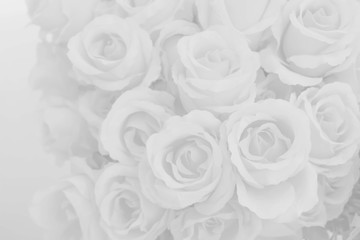 White rose fabric flowers decorative background.