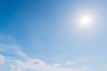 Naklejka na ściany i meble Blue sky with sun and cloud, Nature background.