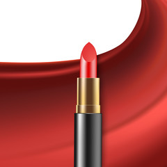 Lipstick. Cosmetics. Makeup. Realistic 3d mock-up of cosmetics. Red lipstick. Vector illustration design.