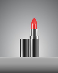 Lipstick. Cosmetics. Makeup. Realistic 3d mock-up of cosmetics. Red lipstick. Vector illustration design.