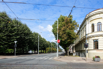 Fototapeta na wymiar street view of downtown in Riga city, Latvia