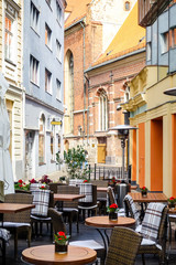 street view of downtown in Riga city, Latvia