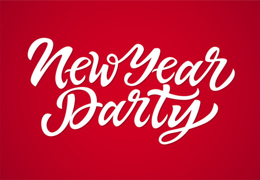 New Year Party - vector hand drawn brush pen lettering