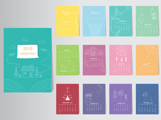 Calendar 2016 Vector nature design Template ,Set of 12 Months,vector illustrations.