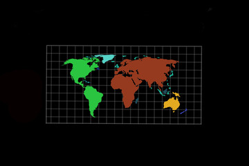 Abstraction of a world map on a dark background