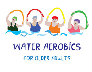 Water aerobics banner with senior women - 172353705