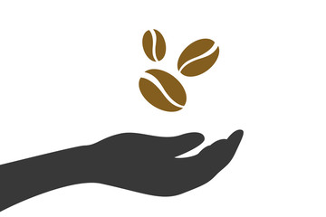 Naklejka premium Hand hält Kaffeebohnen