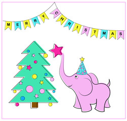 Obraz premium Christmas Tree and elephant. Vector Illustration EPS8