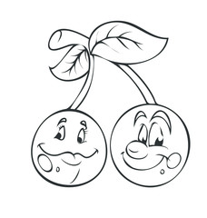 Happy Cartoon Cherries Vector Drawing