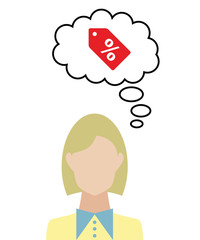 Frau überlegt - Rabatt - Sonderangebot