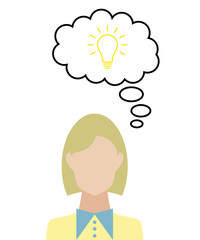 Frau überlegt - Glühbirne