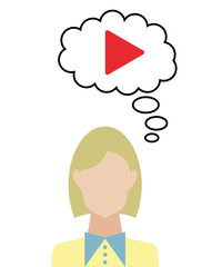 Frau überlegt - Play Button