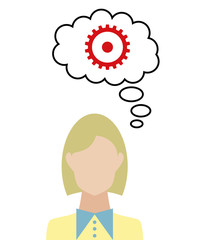 Frau überlegt - Zahnrad - Bearbeiten