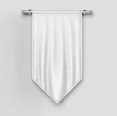 White blank Vertical Flag Banner on wooden background Mock up template. 3d illustration.