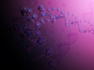 3d illustration of abstract DNA helix from dark.
