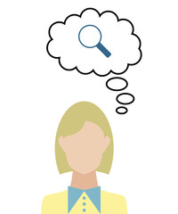 Frau überlegt - Suchlupe