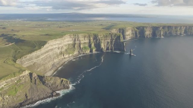 Irish world famous tourist attraction in County Clare. The Cliffs of Moher sunset West coast of Ireland. Epic Irish Landscape and Seascape along the wild atlantic way.Scenic nature from Ireland.