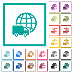 International transport flat color icons with quadrant frames