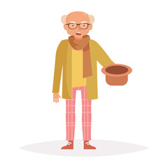 Old man asking for money. Vecto