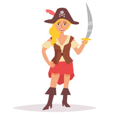 Pirate with sword. Vector. Cartoon.