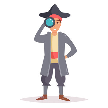 Pirate with telescope. Vector